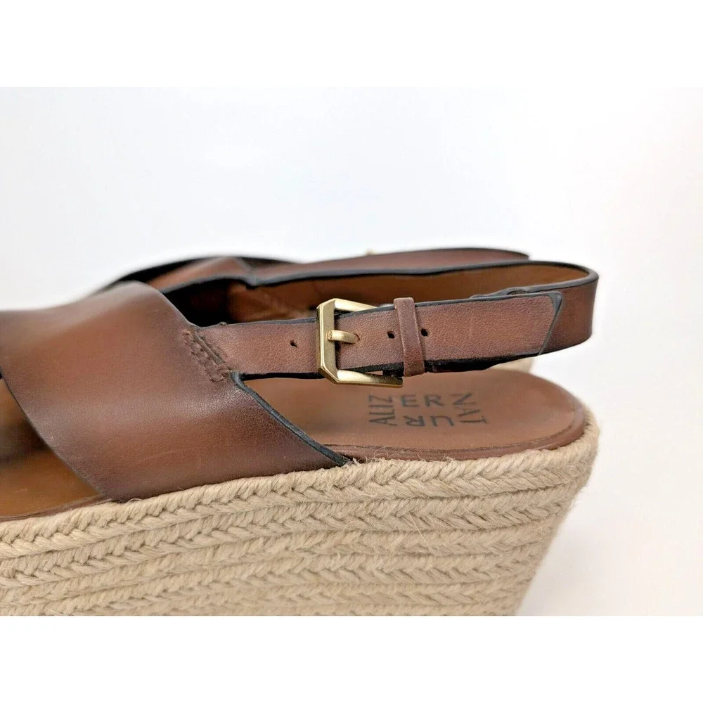 Naturalizer Oak Open Toe Slingback Espadrilles Wedge Sandals Sz 8.5 Brown
